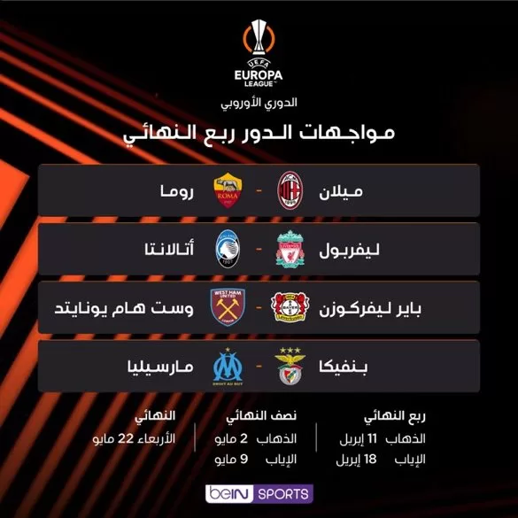 نتائج قرعة دور ربع النهائي لبطولة الدوري الأوروبي 2023/2024