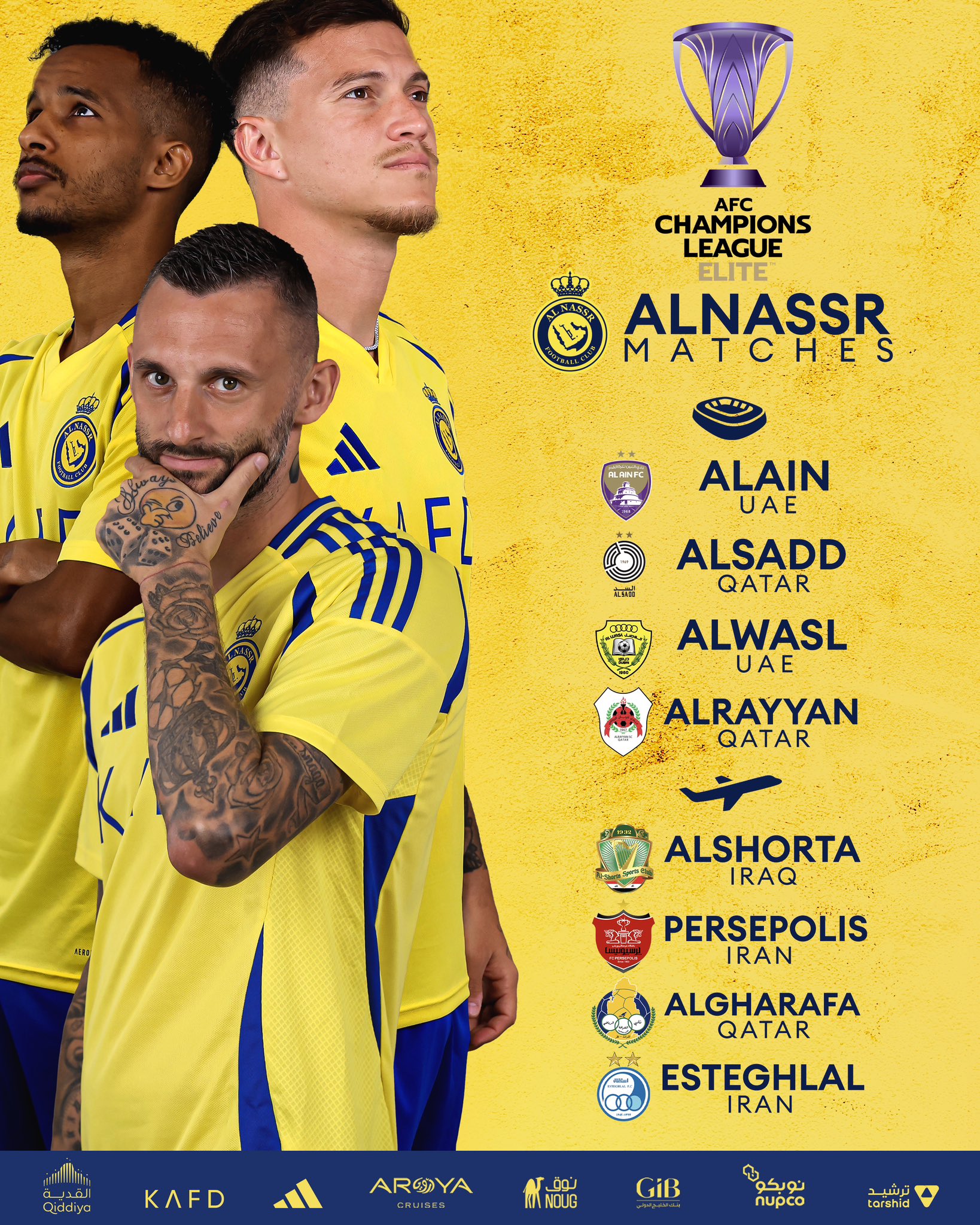 مواعيد مباريات النصر في دوري أبطال آسيا للنخبة 2024/2025